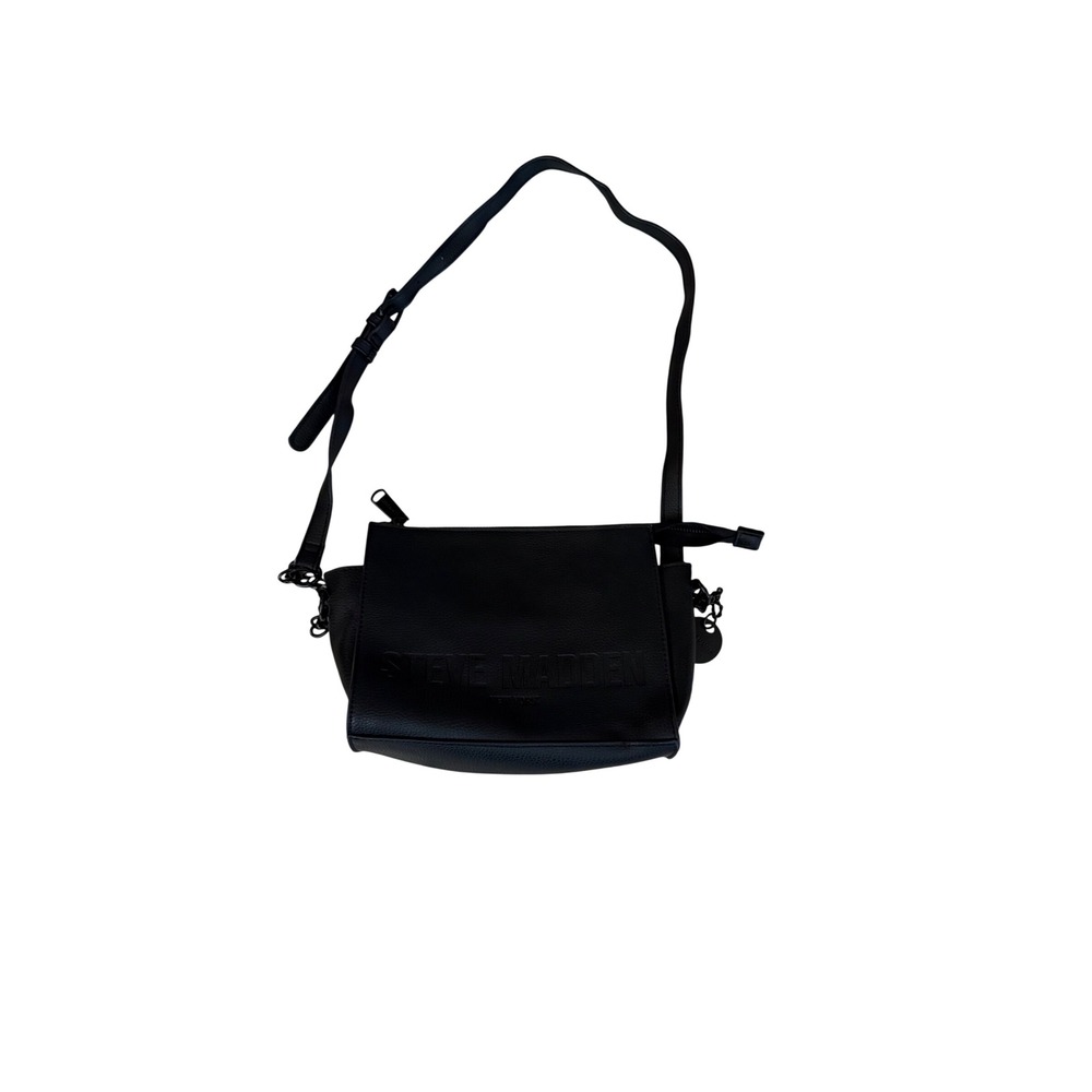 Steve Madden Black Pebbled Faux Leather Triple Compartment Crossbody Bag